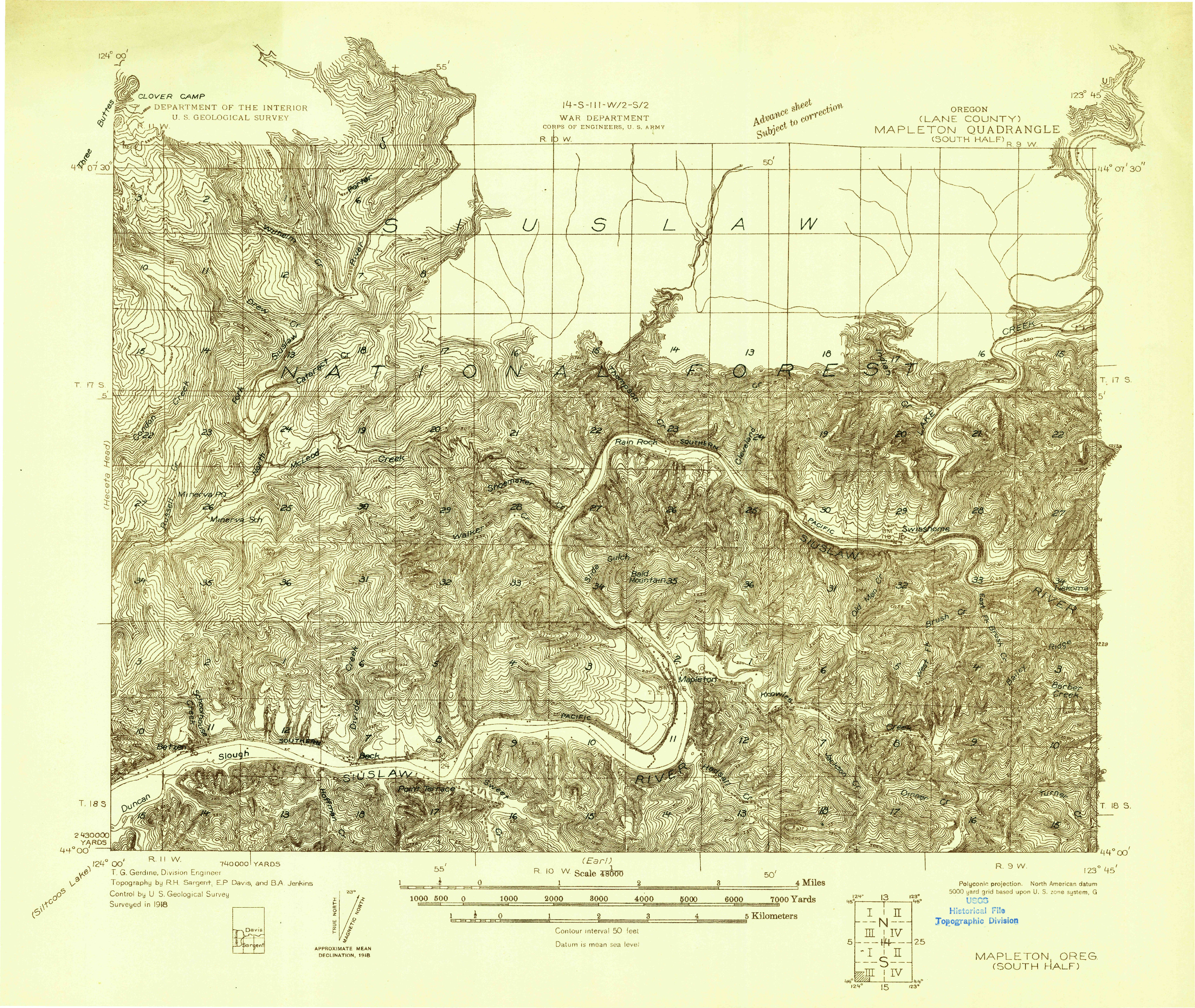 USGS 1:48000-SCALE QUADRANGLE FOR MAPLETON, OR 1918