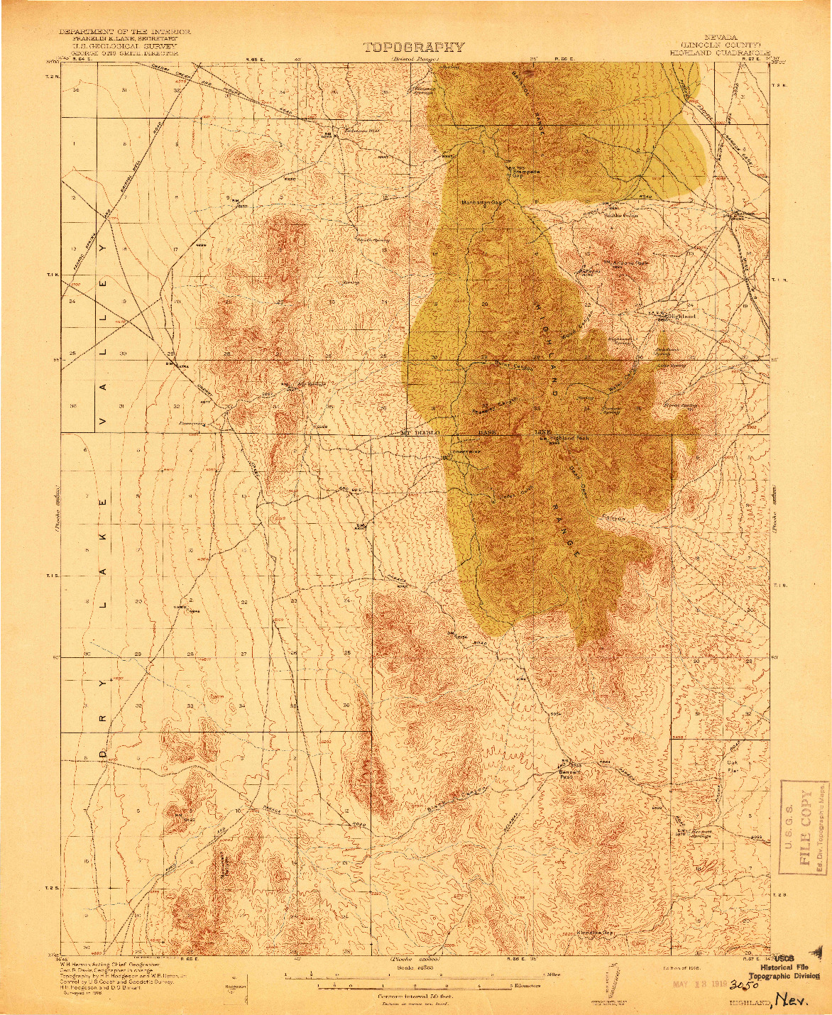 USGS 1:62500-SCALE QUADRANGLE FOR HIGHLAND, NV 1918