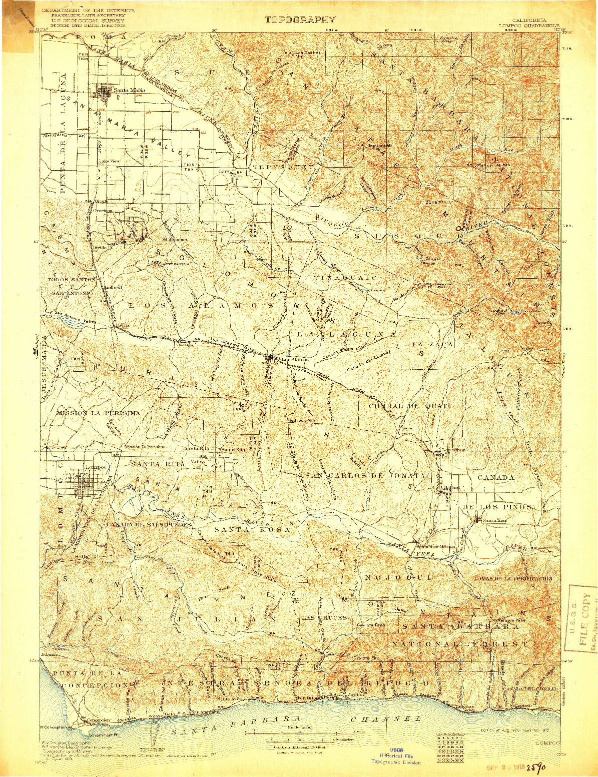 USGS 1:125000-SCALE QUADRANGLE FOR LOMPOC, CA 1905