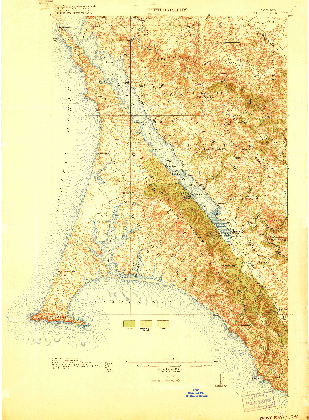 USGS 1:62500-SCALE QUADRANGLE FOR POINT REYES, CA 1918