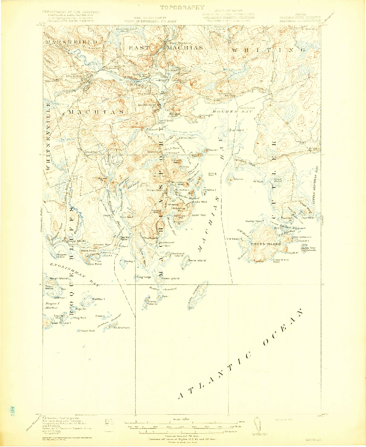 USGS 1:62500-SCALE QUADRANGLE FOR MACHIAS, ME 1918