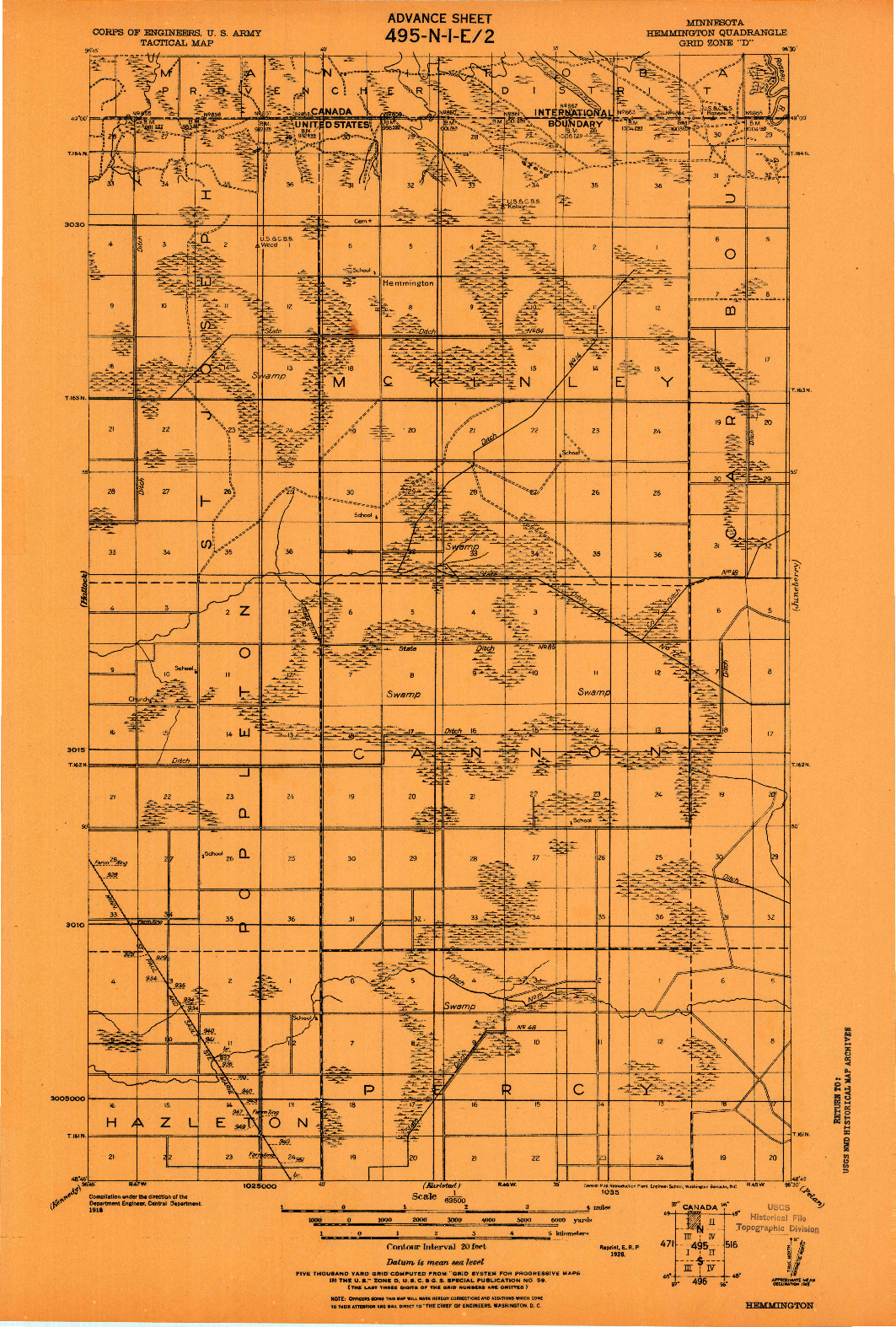 USGS 1:62500-SCALE QUADRANGLE FOR HEMMINGTON, MN 1918