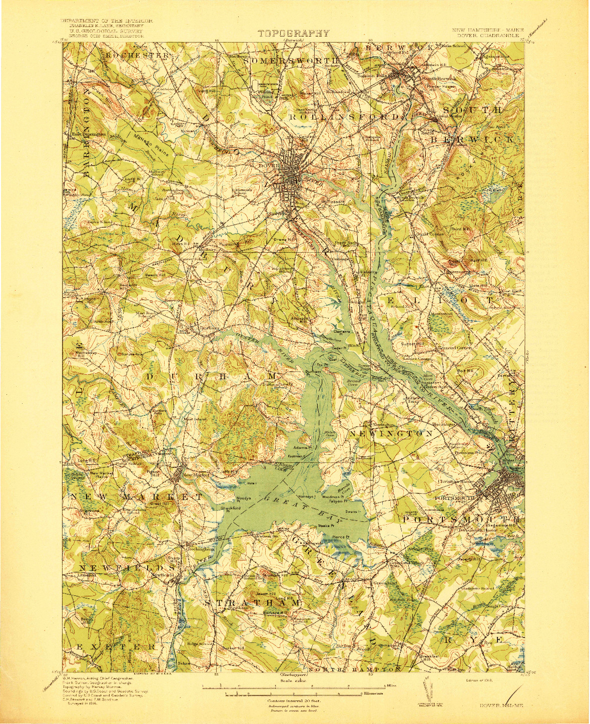 USGS 1:62500-SCALE QUADRANGLE FOR DOVER, NH 1918