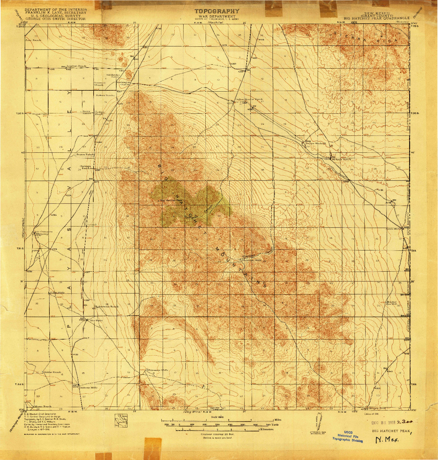 USGS 1:62500-SCALE QUADRANGLE FOR BIG HATCHET PEAK, NM 1918