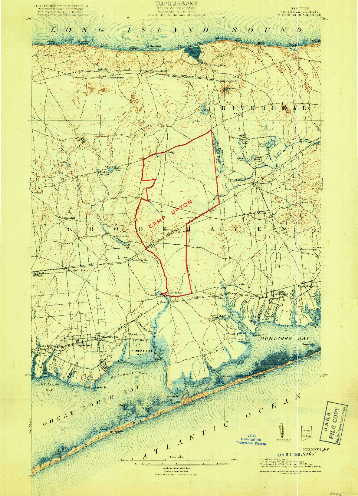 USGS 1:62500-SCALE QUADRANGLE FOR MORICHES, NY 1904