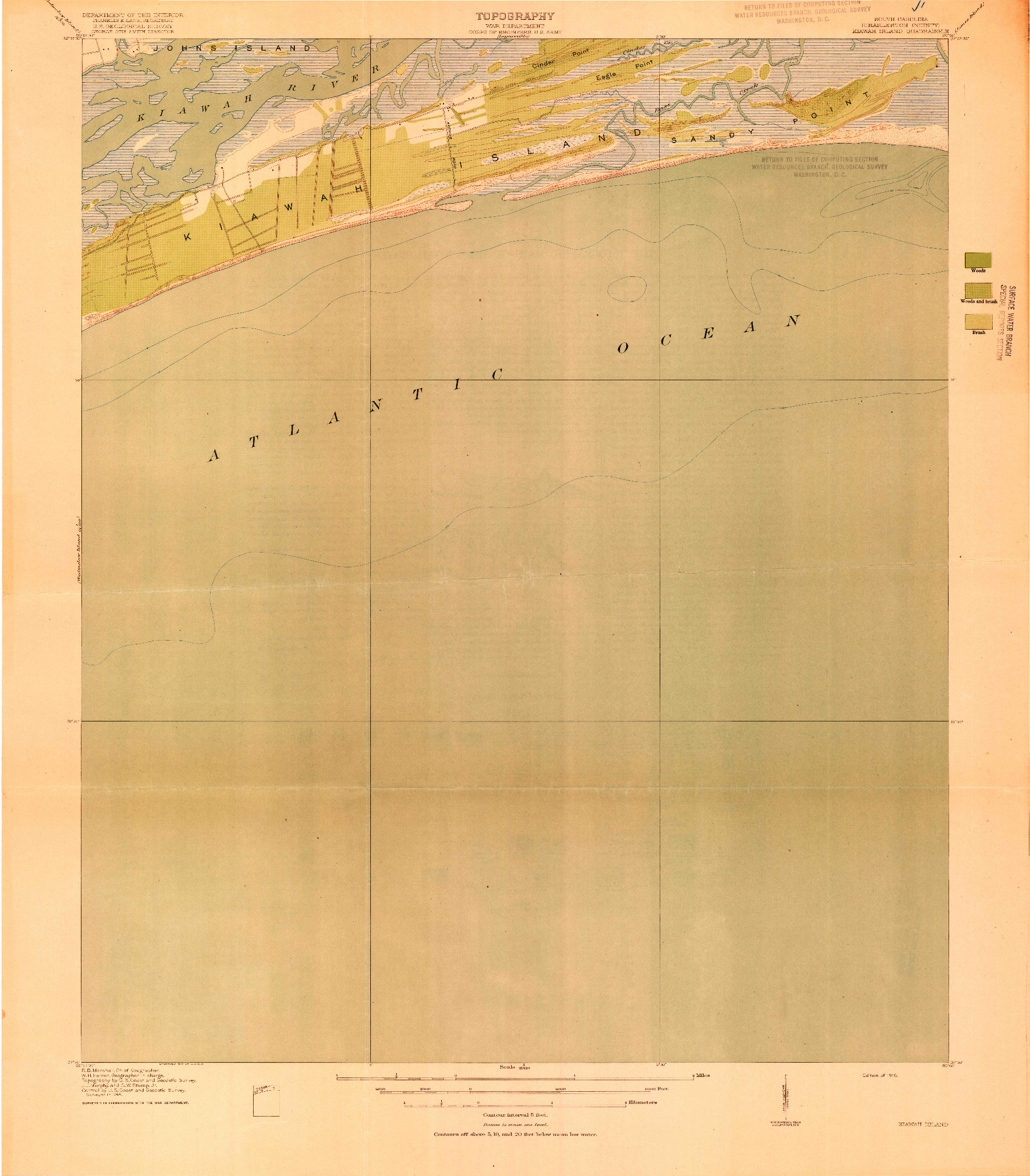 USGS 1:21120-SCALE QUADRANGLE FOR KIAWAH ISLAND, SC 1918