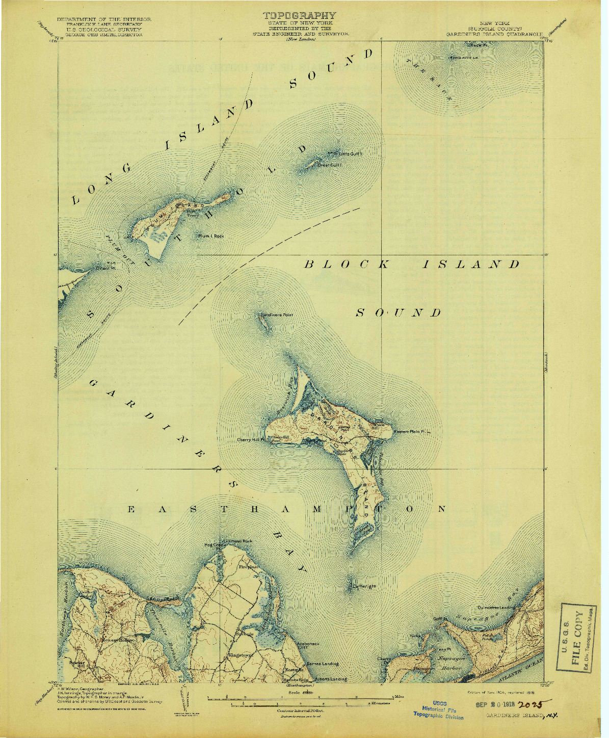USGS 1:62500-SCALE QUADRANGLE FOR GARDINERS ISLAND, NY 1904