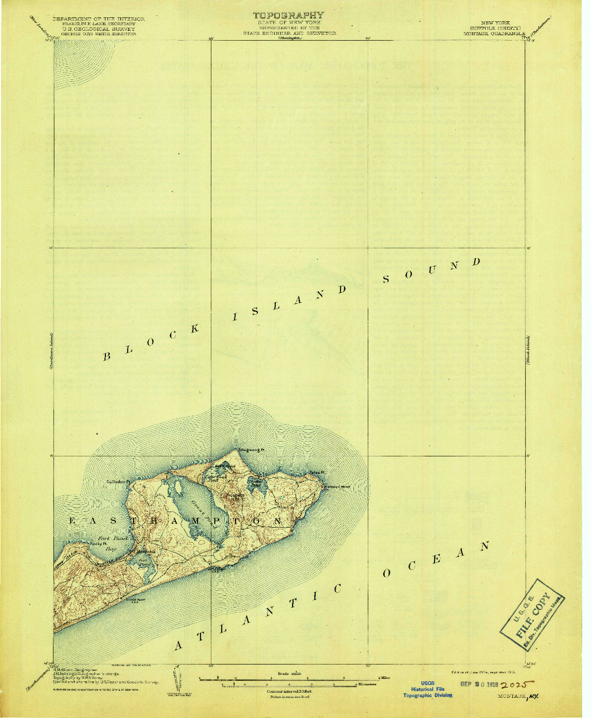 USGS 1:62500-SCALE QUADRANGLE FOR MONTAUK, NY 1904