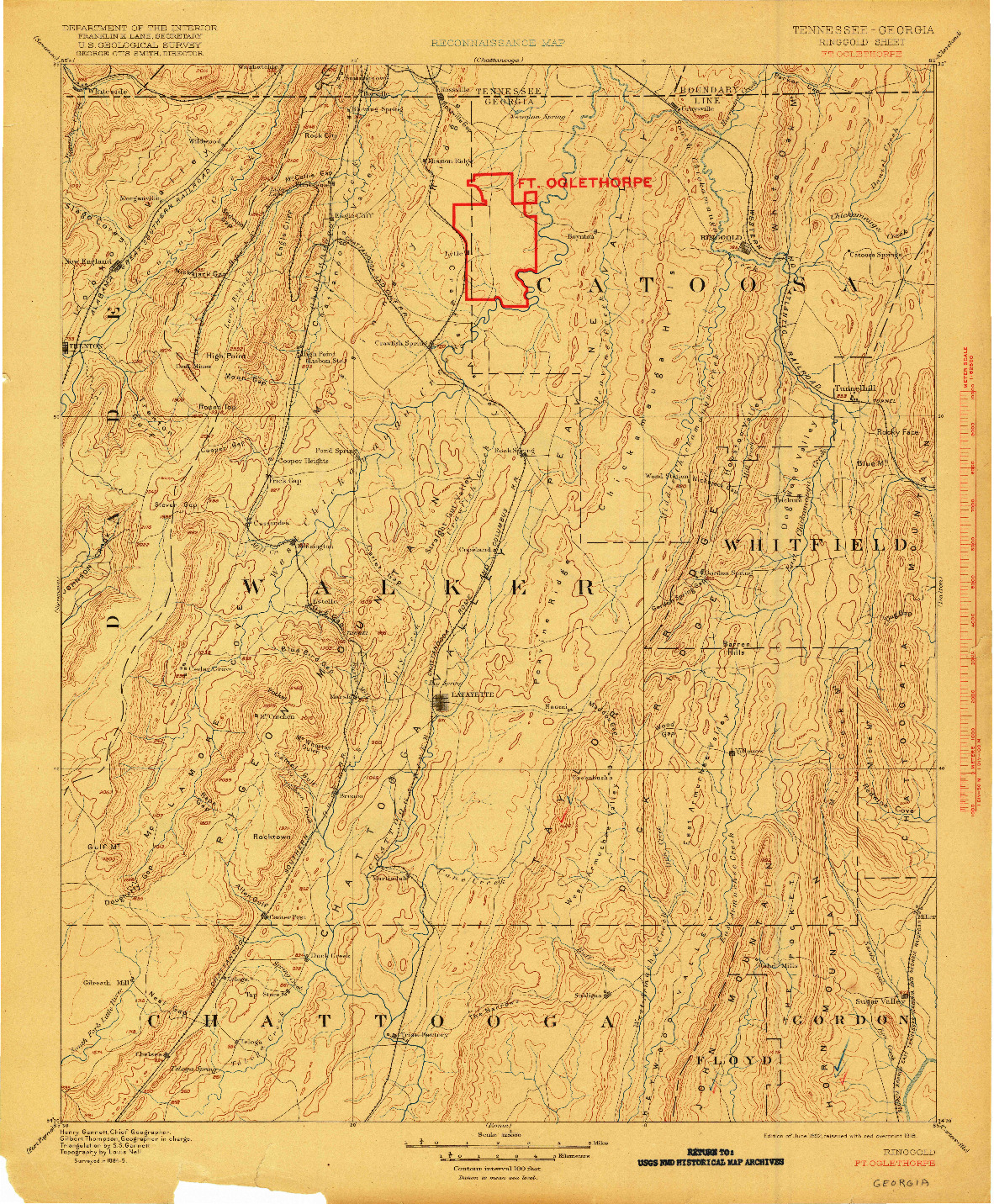 USGS 1:125000-SCALE QUADRANGLE FOR RINGGOLD, TN 1892