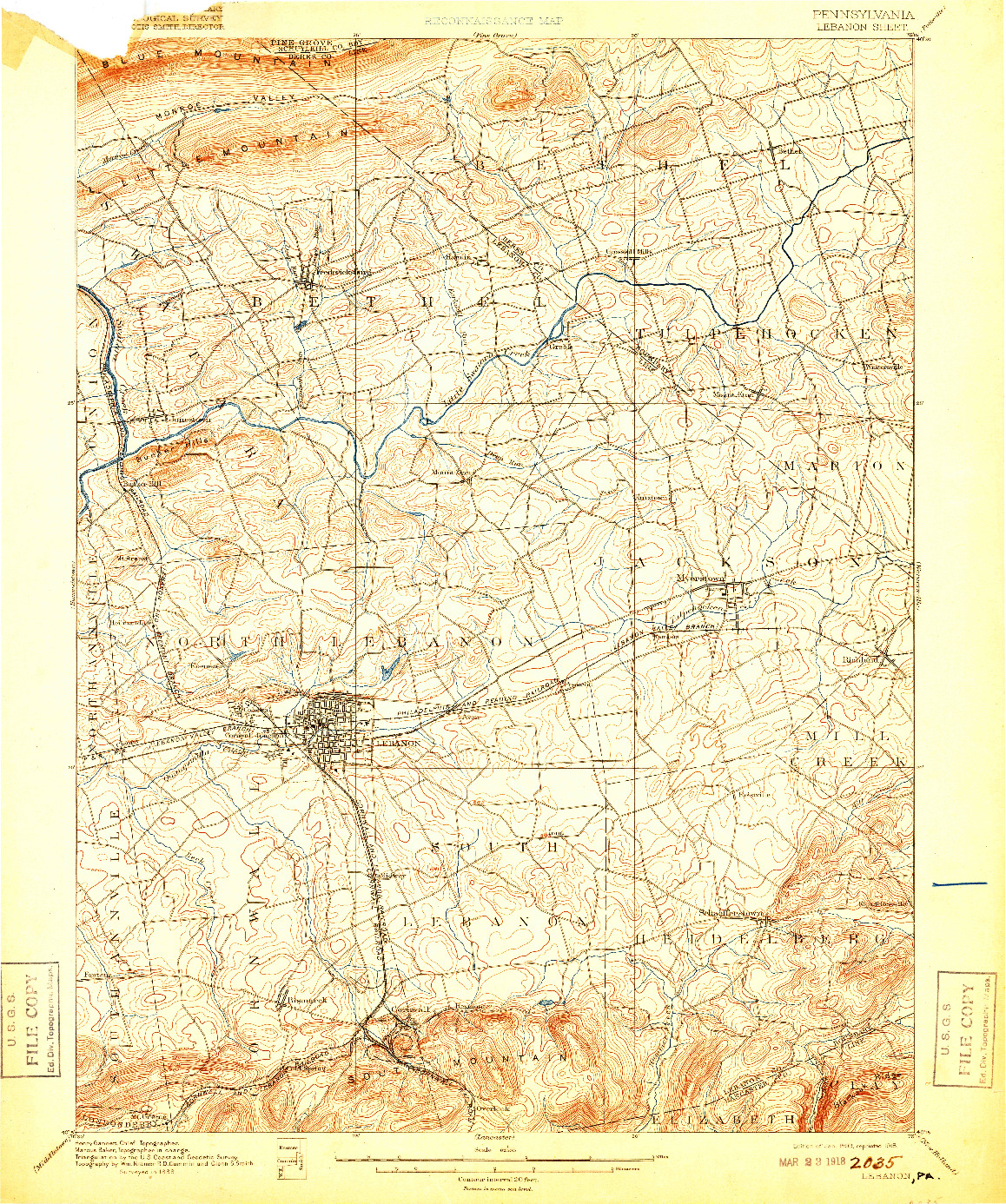 USGS 1:62500-SCALE QUADRANGLE FOR LEBANON, PA 1899