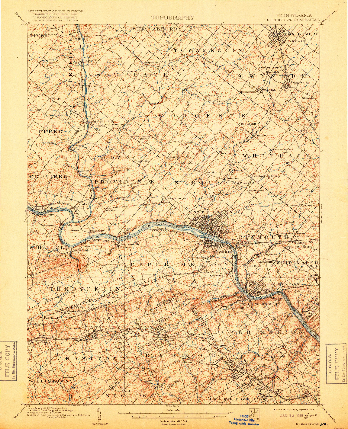 USGS 1:62500-SCALE QUADRANGLE FOR NORRISTOWN, PA 1895