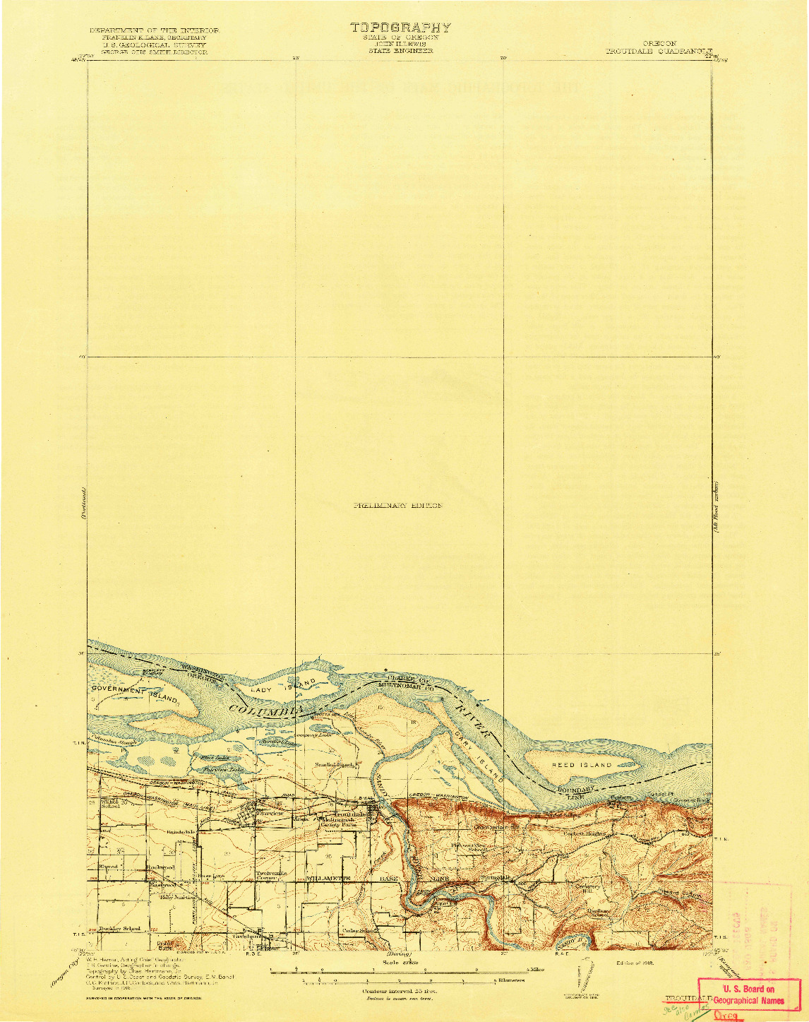 USGS 1:62500-SCALE QUADRANGLE FOR TROUTDALE, OR 1918