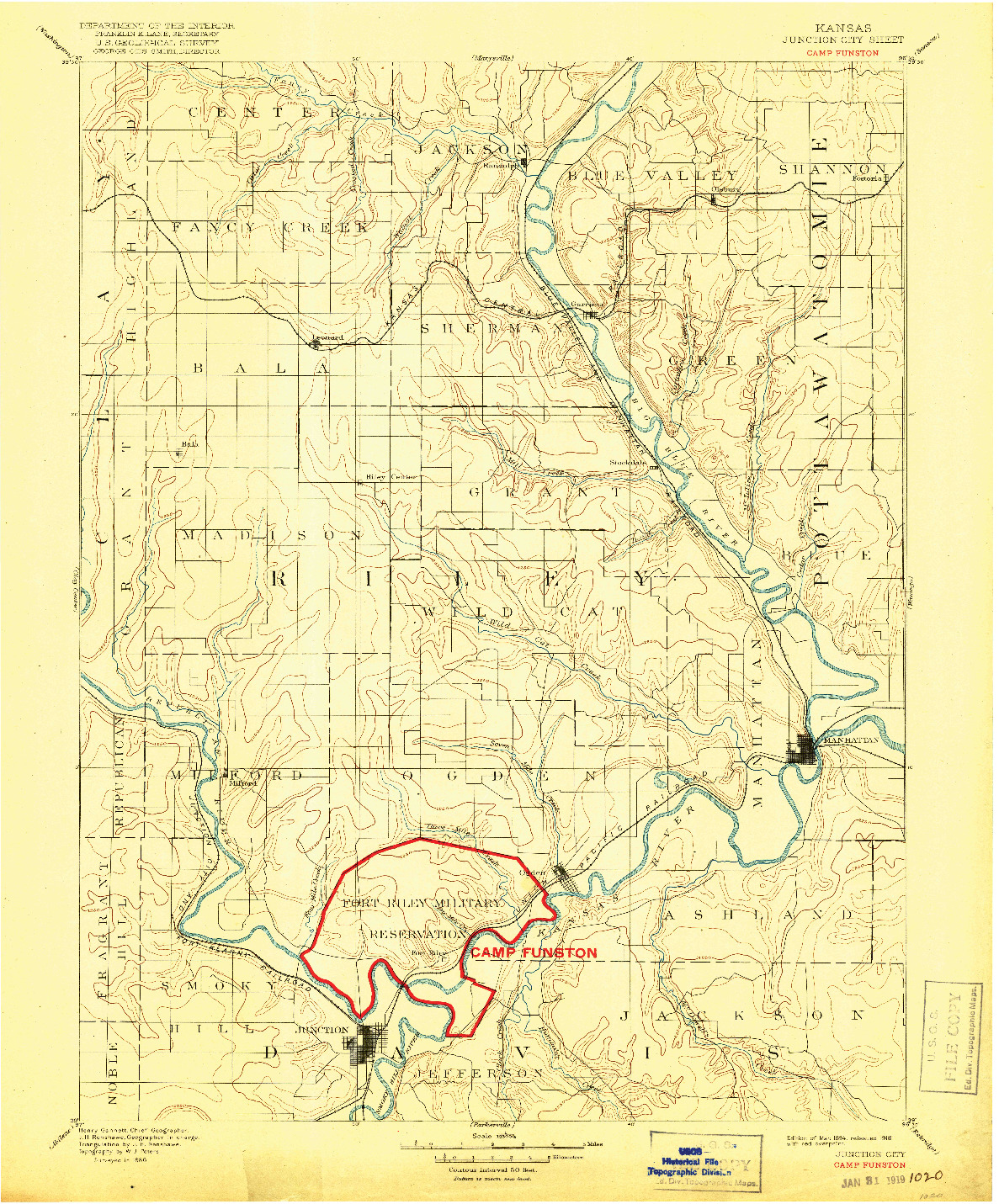 USGS 1:125000-SCALE QUADRANGLE FOR JUNCTION CITY, KS 1894