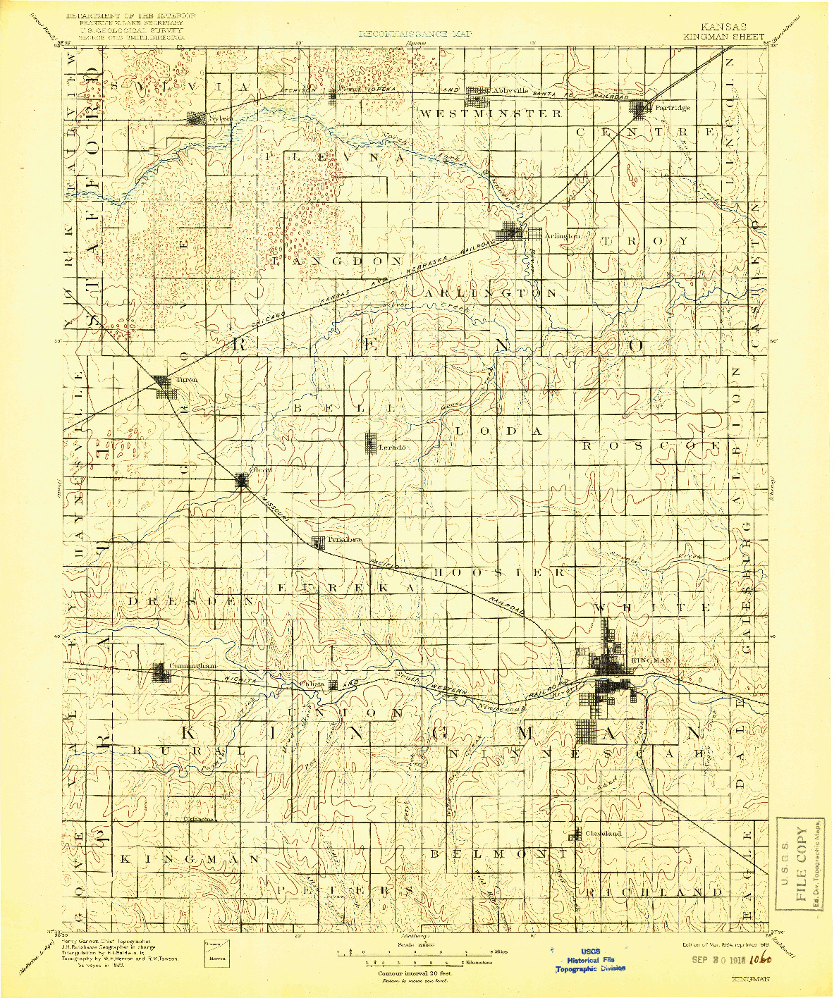 USGS 1:125000-SCALE QUADRANGLE FOR KINGMAN, KS 1894