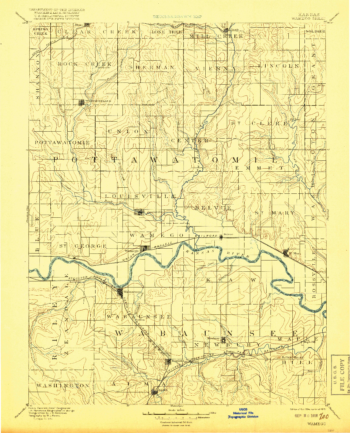 USGS 1:125000-SCALE QUADRANGLE FOR WAMEGO, KS 1894