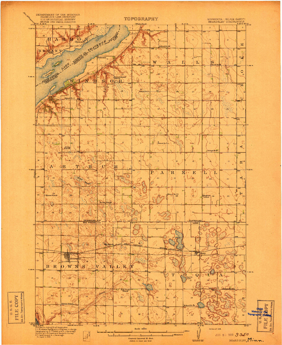 USGS 1:62500-SCALE QUADRANGLE FOR BEARDSLEY, MN 1918