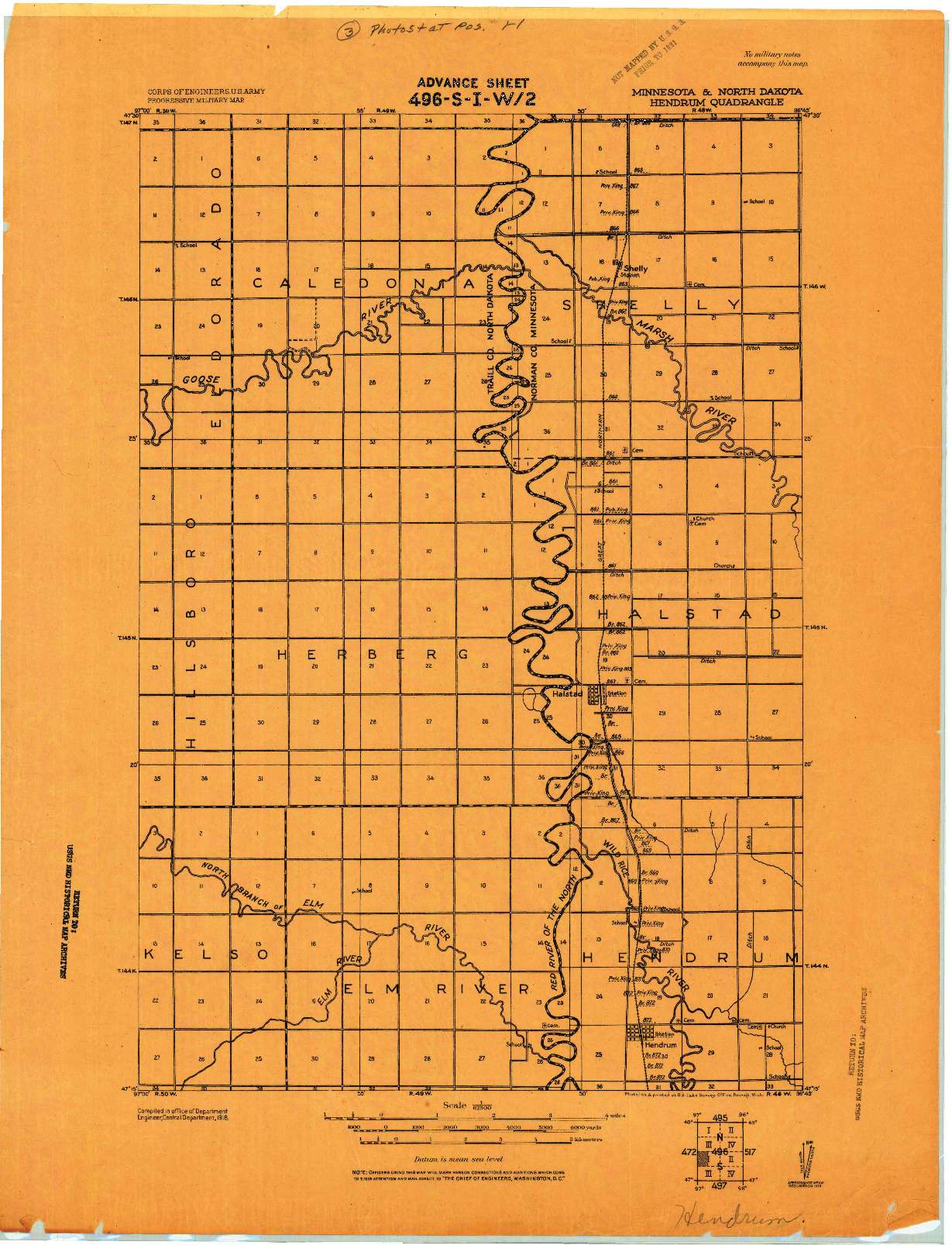 USGS 1:62500-SCALE QUADRANGLE FOR HENDRUM, MN 1918