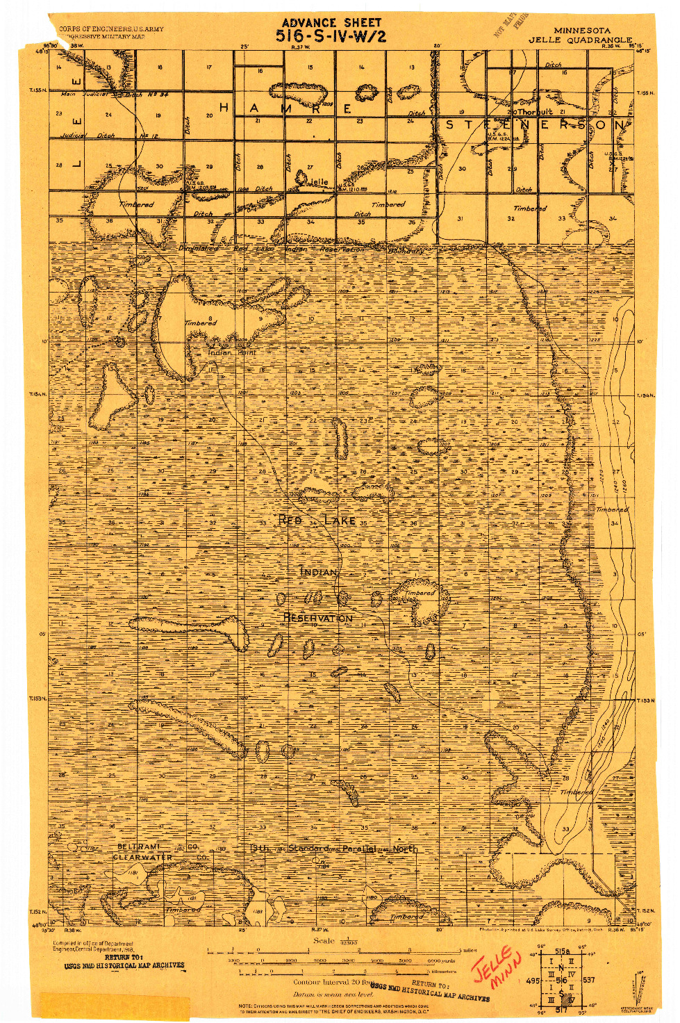 USGS 1:62500-SCALE QUADRANGLE FOR JELLE, MN 1918
