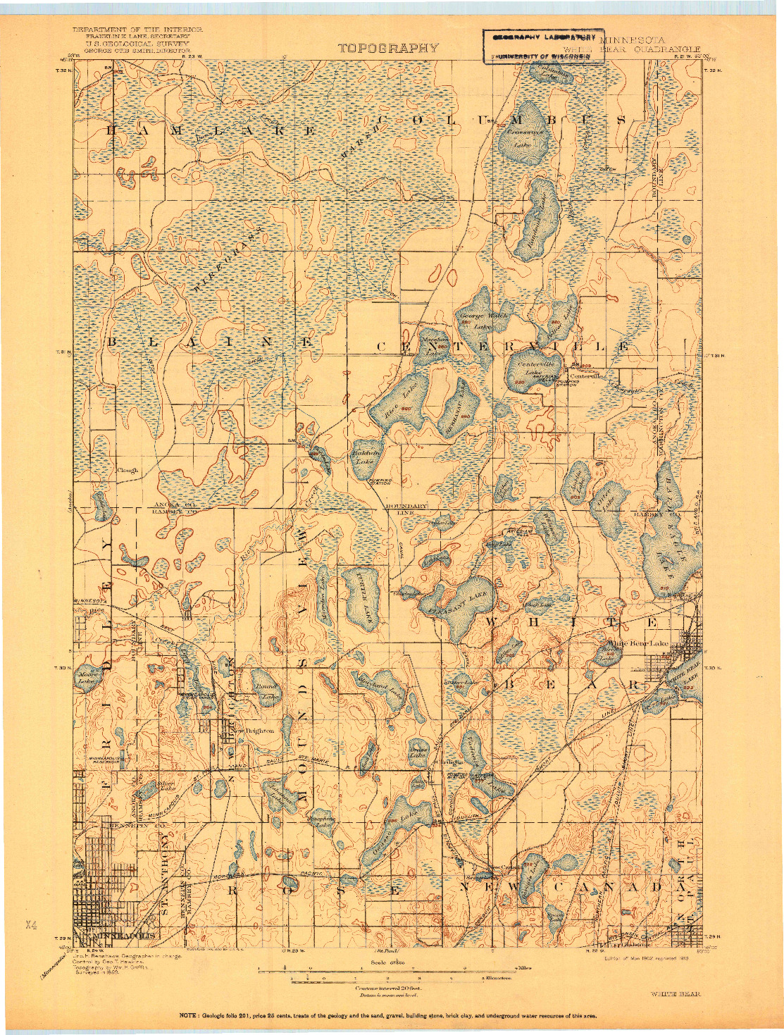 USGS 1:62500-SCALE QUADRANGLE FOR WHITE BEAR, MN 1902