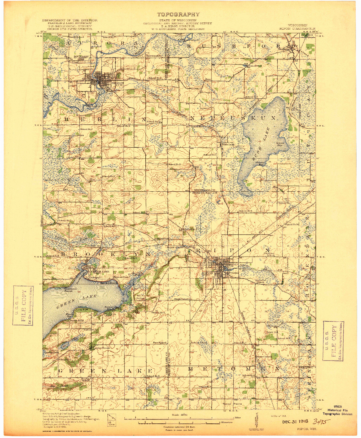 USGS 1:62500-SCALE QUADRANGLE FOR RIPON, WI 1918