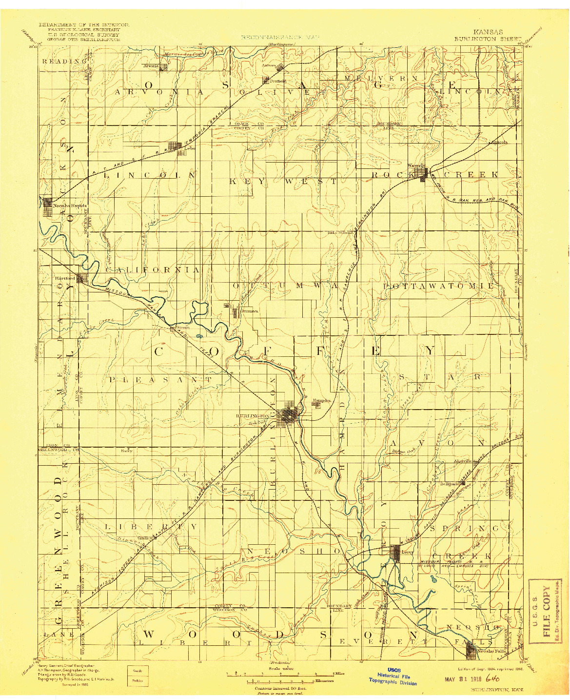 USGS 1:125000-SCALE QUADRANGLE FOR BURLINGTON, KS 1894