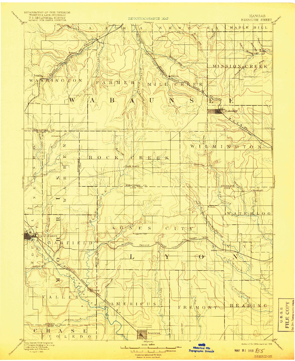 USGS 1:125000-SCALE QUADRANGLE FOR ESKRIDGE, KS 1894