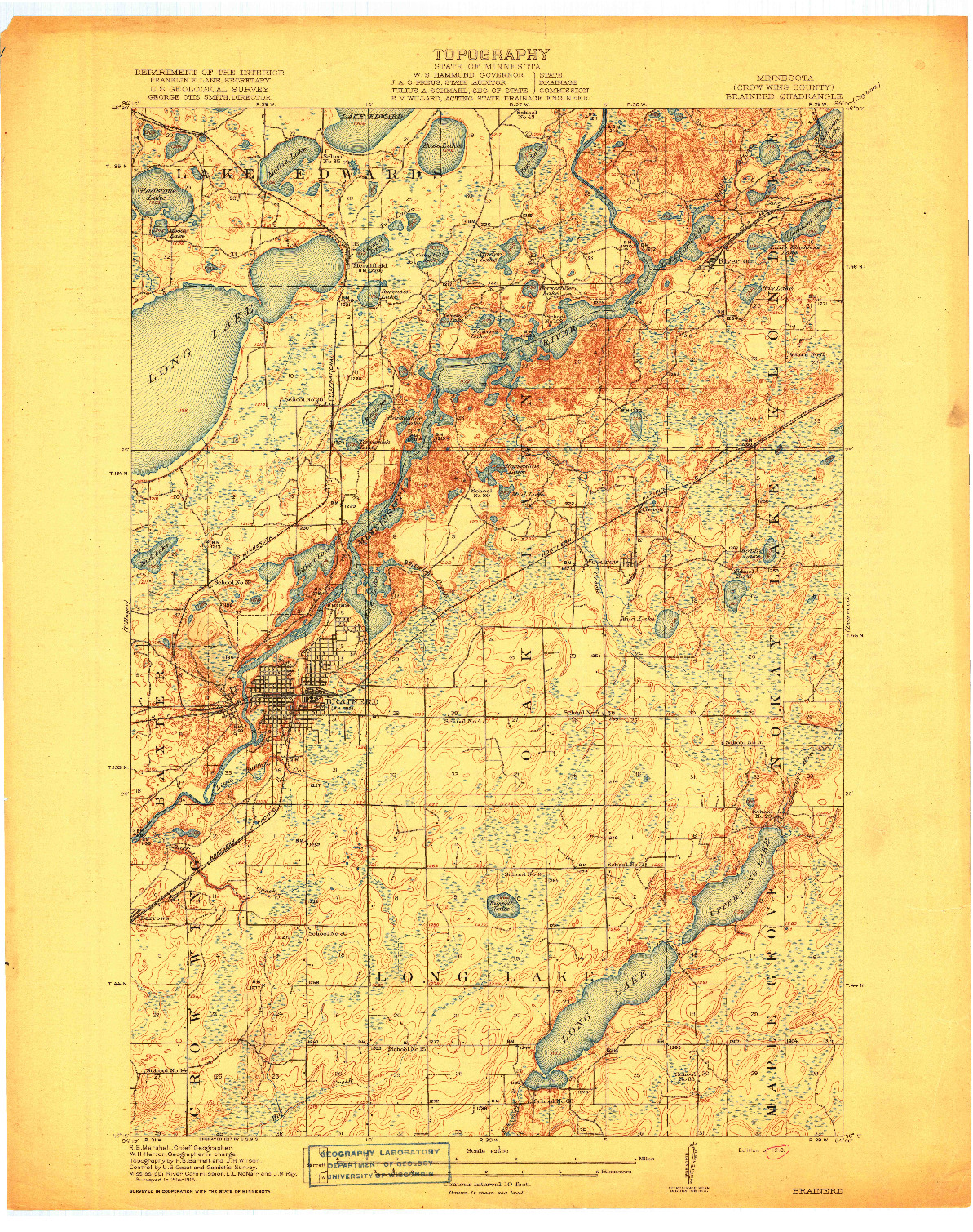 USGS 1:62500-SCALE QUADRANGLE FOR BRAINERD, MN 1918