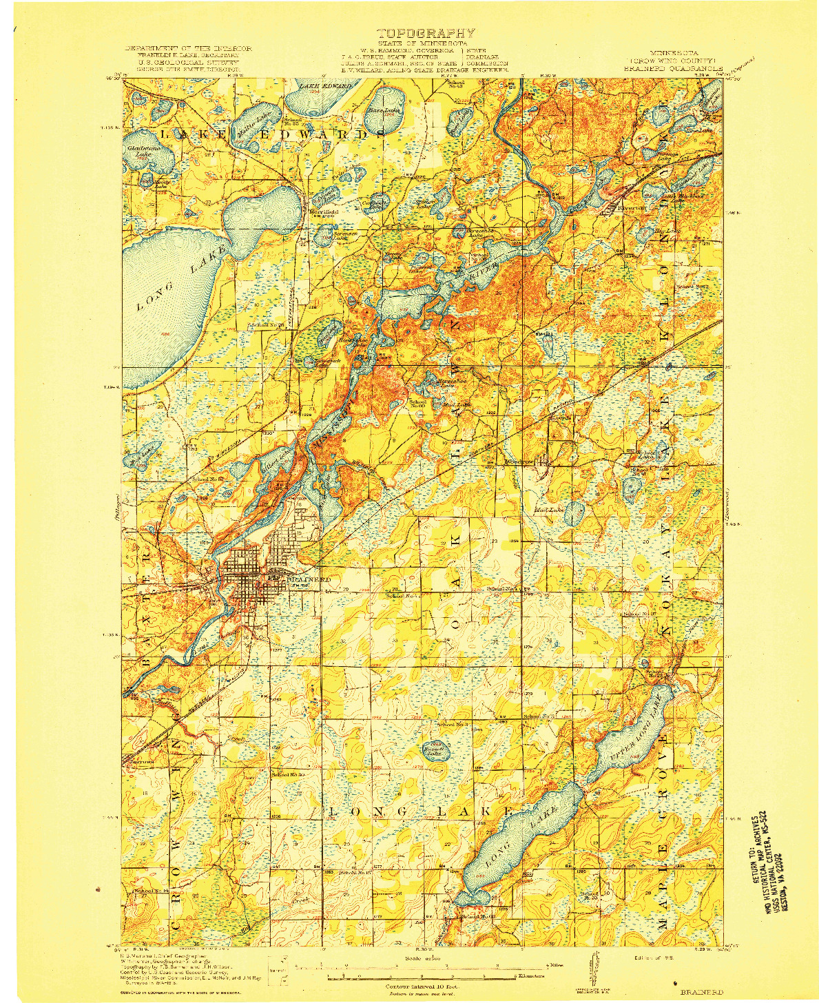 USGS 1:62500-SCALE QUADRANGLE FOR BRAINERD, MN 1918