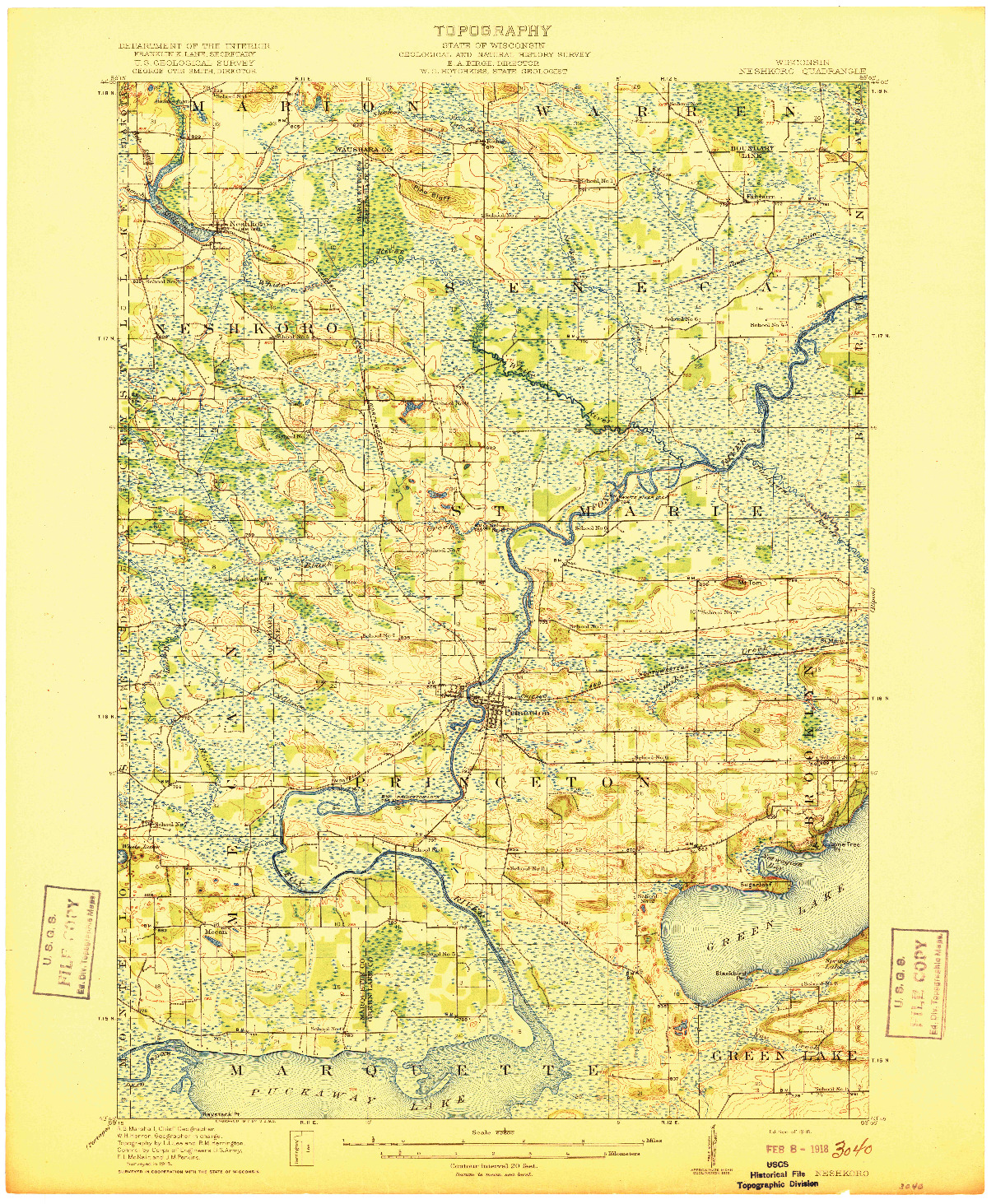 USGS 1:62500-SCALE QUADRANGLE FOR NESHKORO, WI 1918