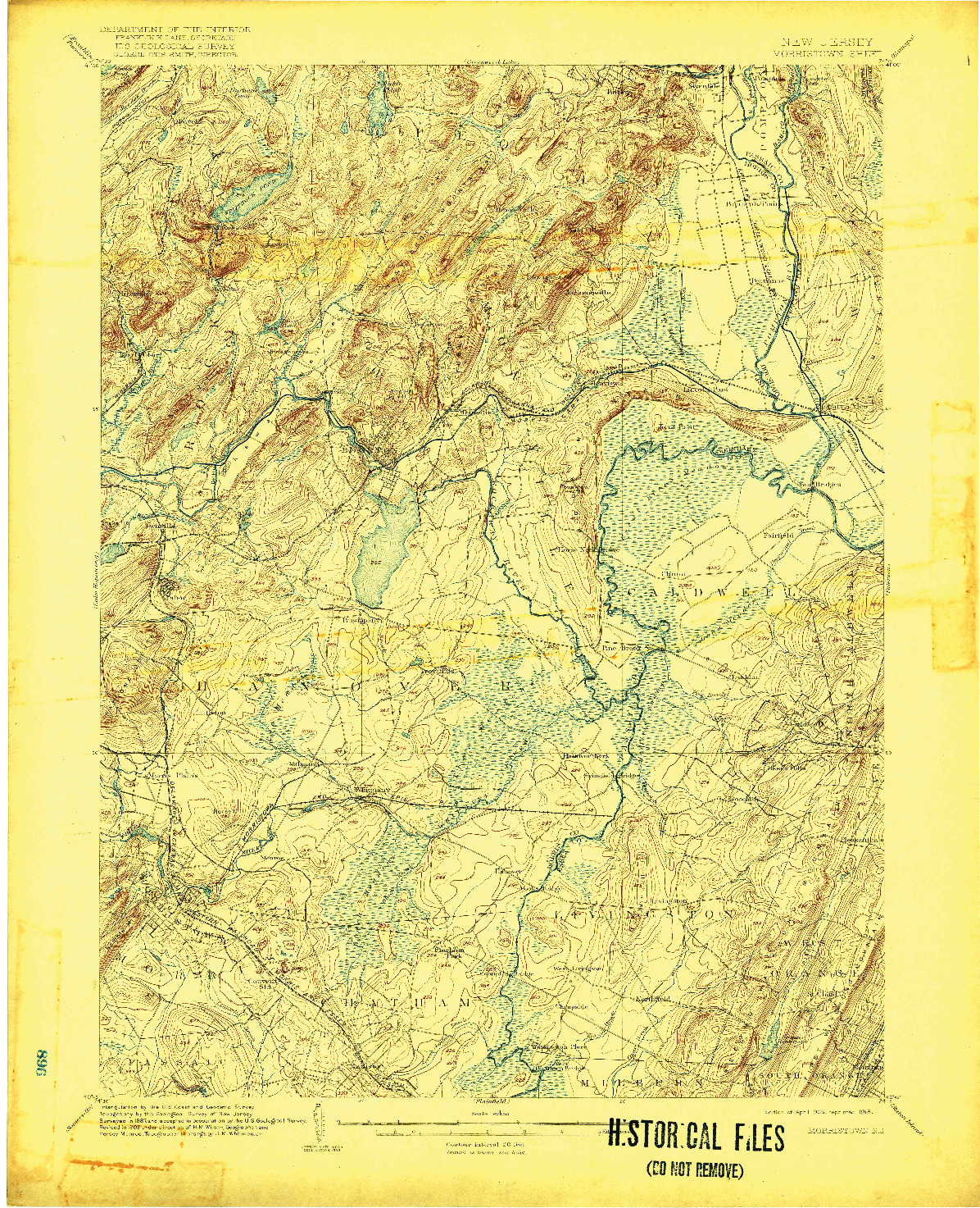 USGS 1:62500-SCALE QUADRANGLE FOR MORRISTOWN, NJ 1906