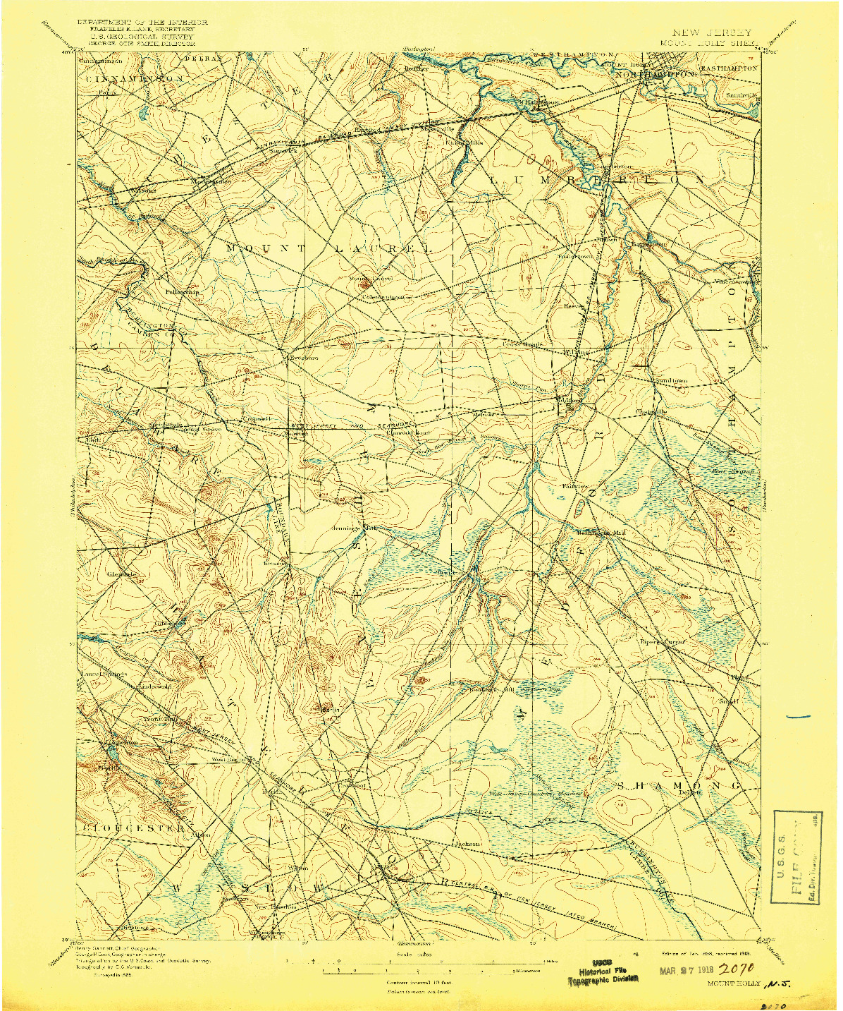 USGS 1:62500-SCALE QUADRANGLE FOR MOUNT HOLLY, NJ 1898