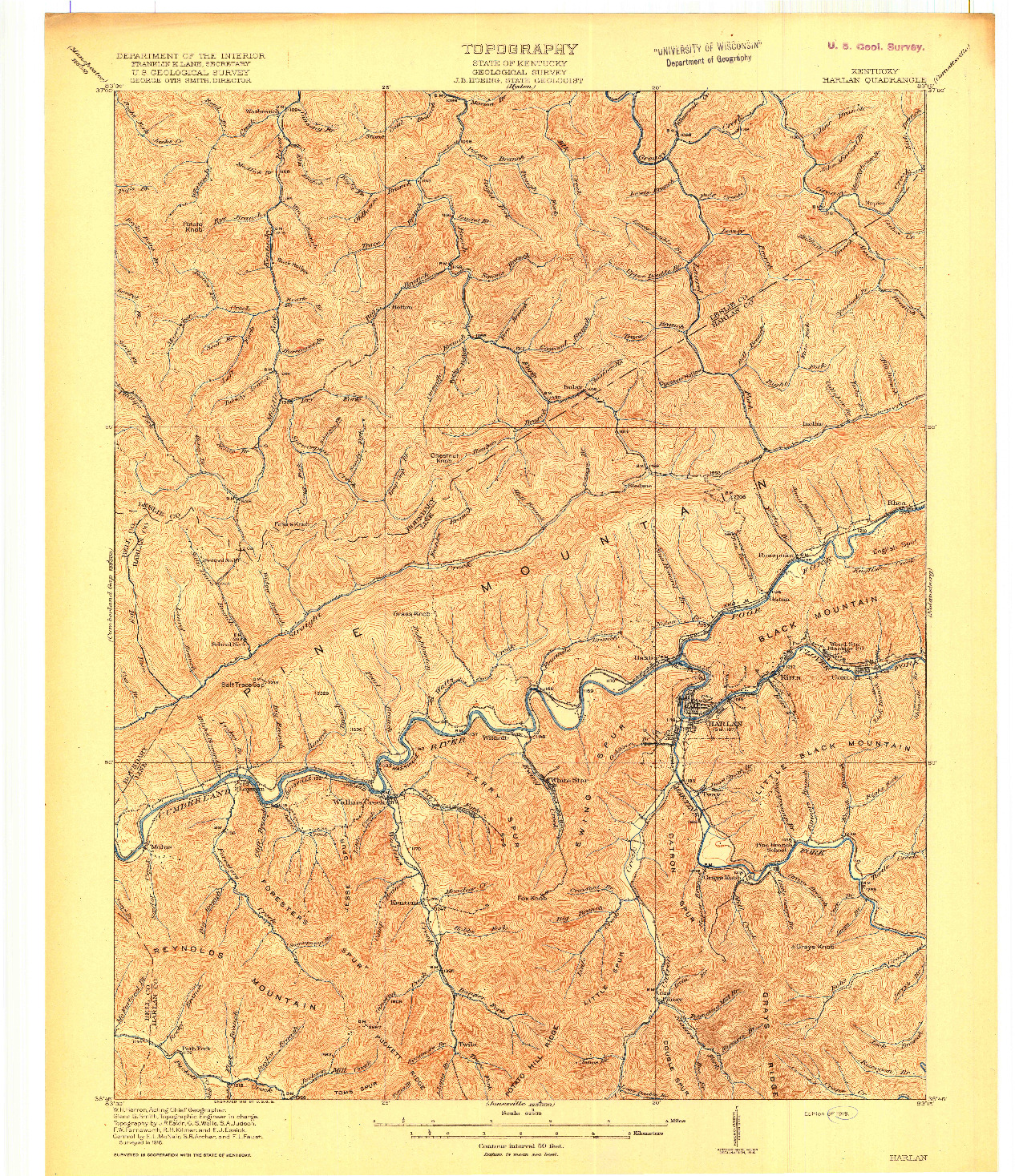 USGS 1:62500-SCALE QUADRANGLE FOR HARLAN, KY 1919