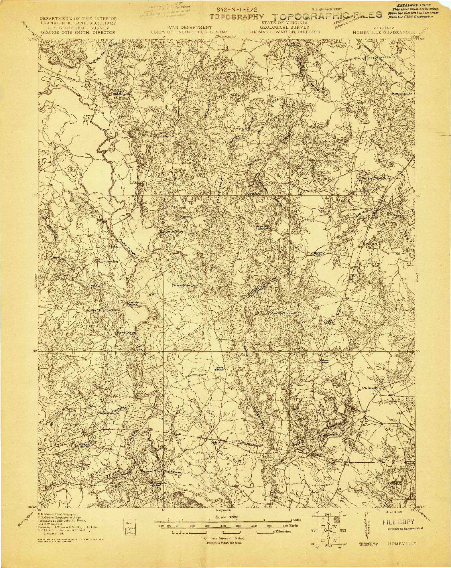 USGS 1:48000-SCALE QUADRANGLE FOR HOMEVILLE, VA 1919