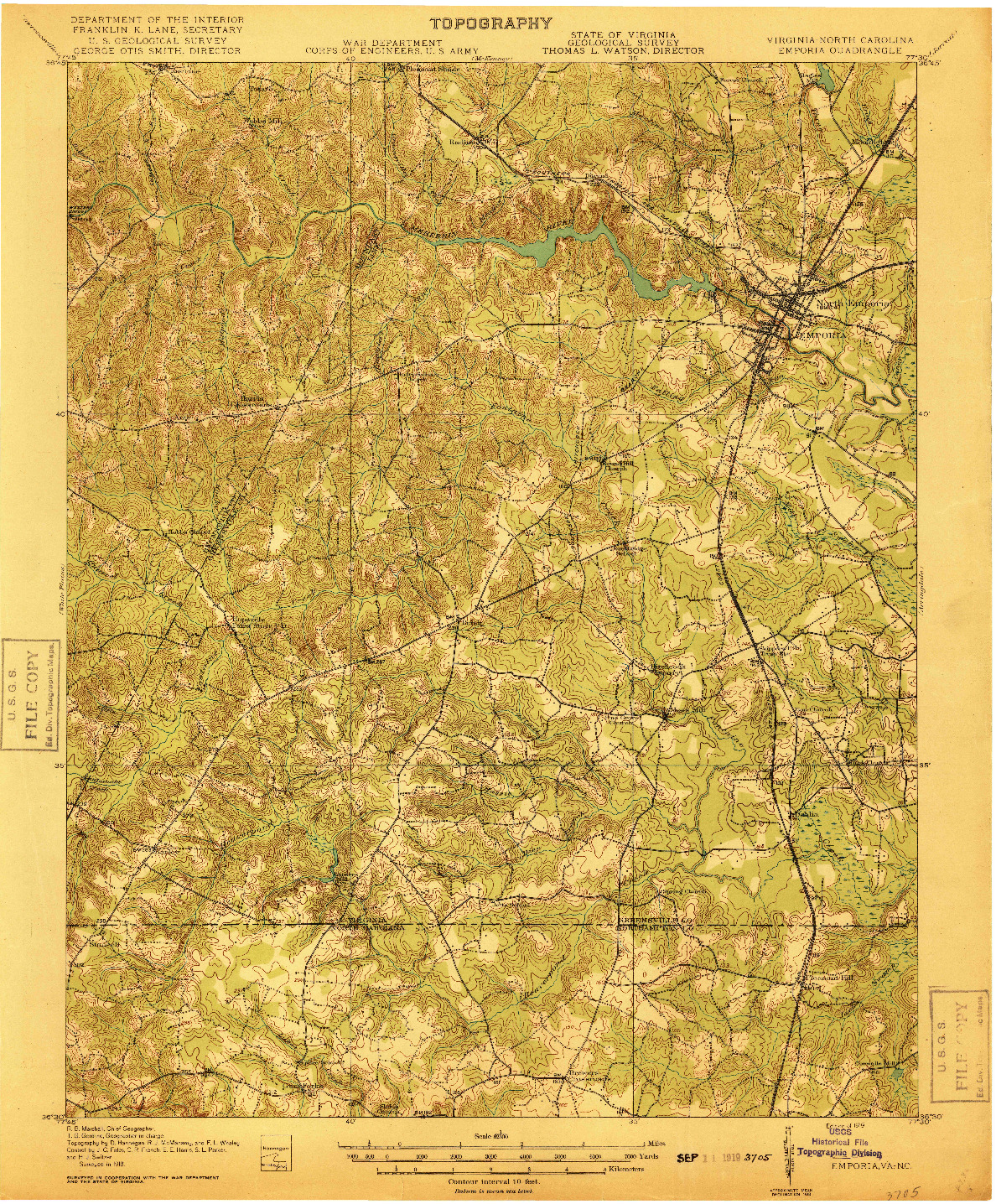 USGS 1:62500-SCALE QUADRANGLE FOR EMPORIA, VA 1919