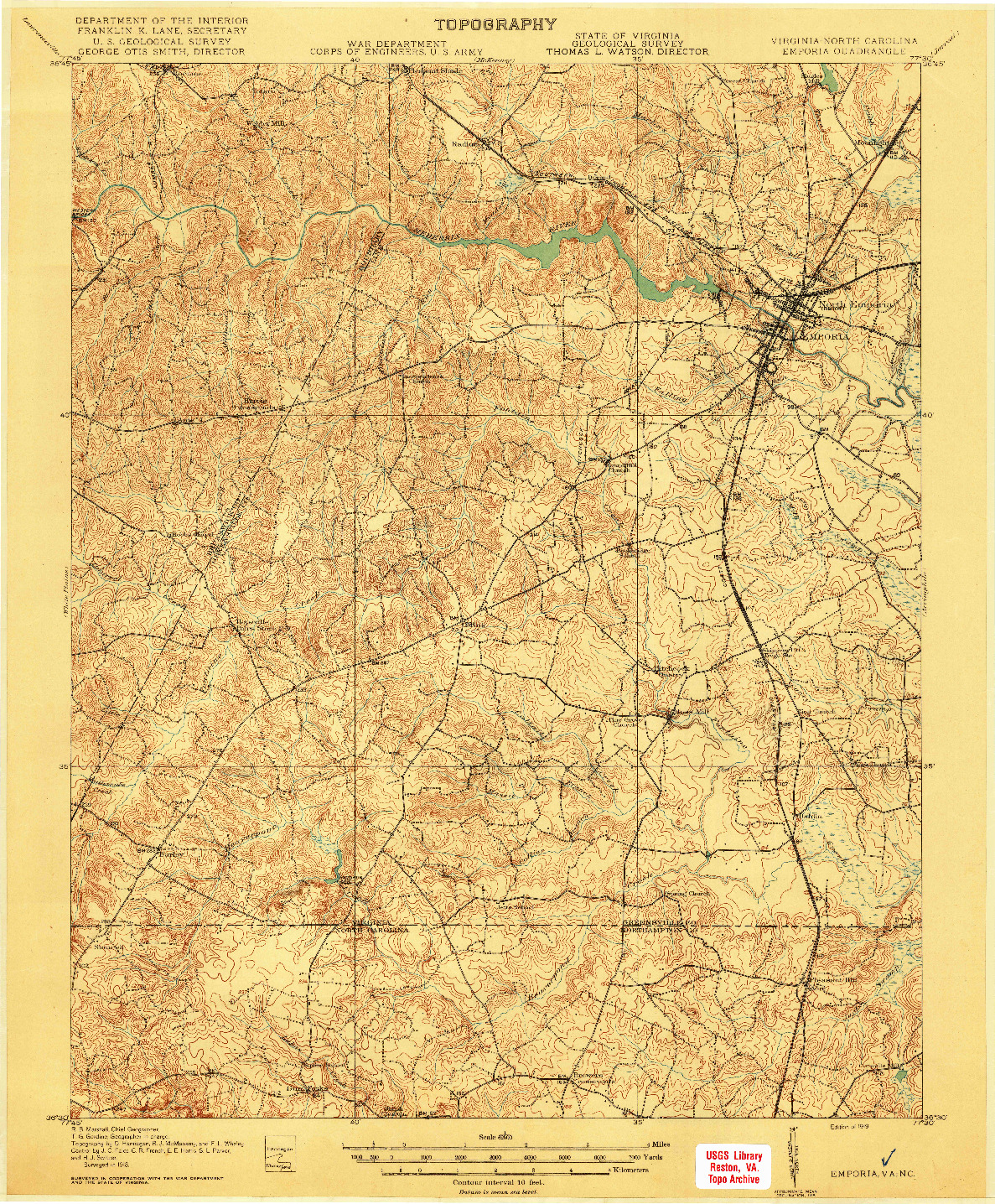 USGS 1:62500-SCALE QUADRANGLE FOR EMPORIA, VA 1919