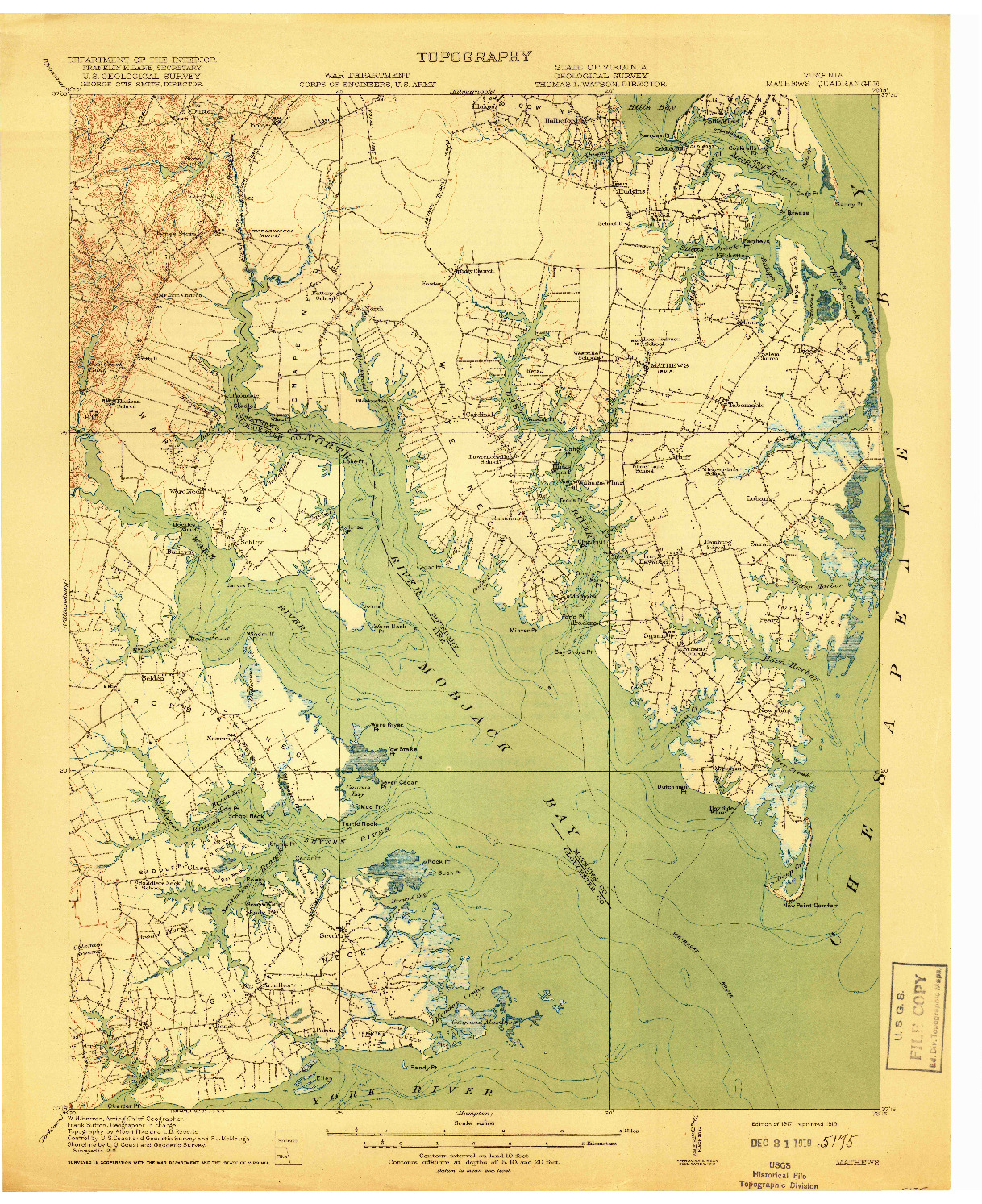 USGS 1:62500-SCALE QUADRANGLE FOR MATHEWS, VA 1917