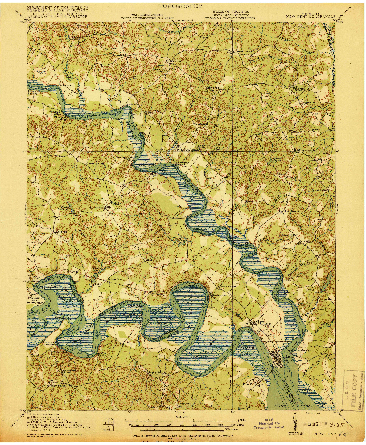 USGS 1:62500-SCALE QUADRANGLE FOR NEW KENT, VA 1919
