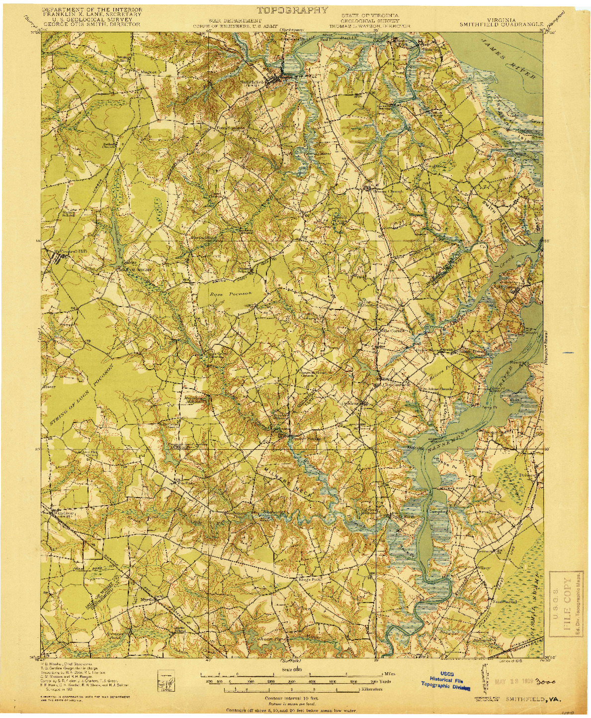 USGS 1:62500-SCALE QUADRANGLE FOR SMITHFIELD, VA 1919