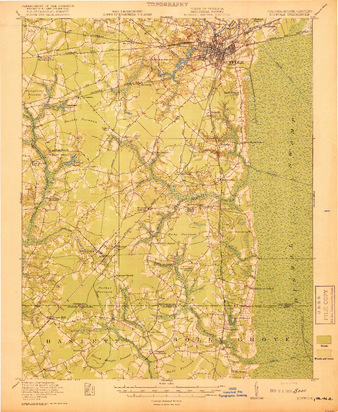 USGS 1:62500-SCALE QUADRANGLE FOR SUFFOLK, VA 1919