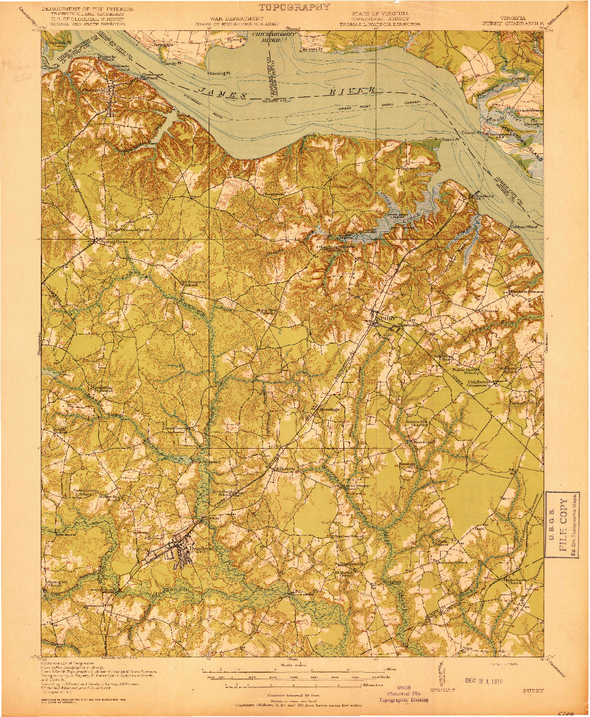 USGS 1:62500-SCALE QUADRANGLE FOR SURRY, VA 1919