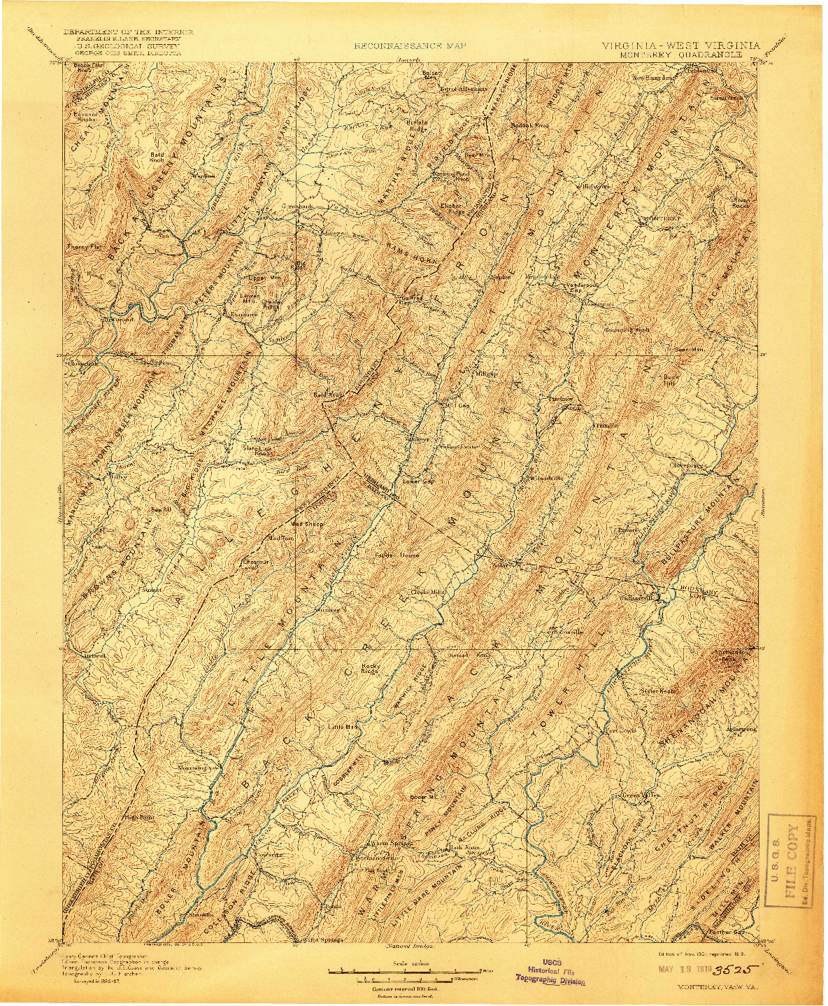 USGS 1:125000-SCALE QUADRANGLE FOR MONTEREY, VA 1901