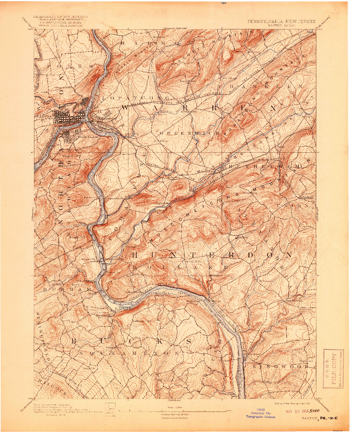 USGS 1:62500-SCALE QUADRANGLE FOR EASTON, PA 1891