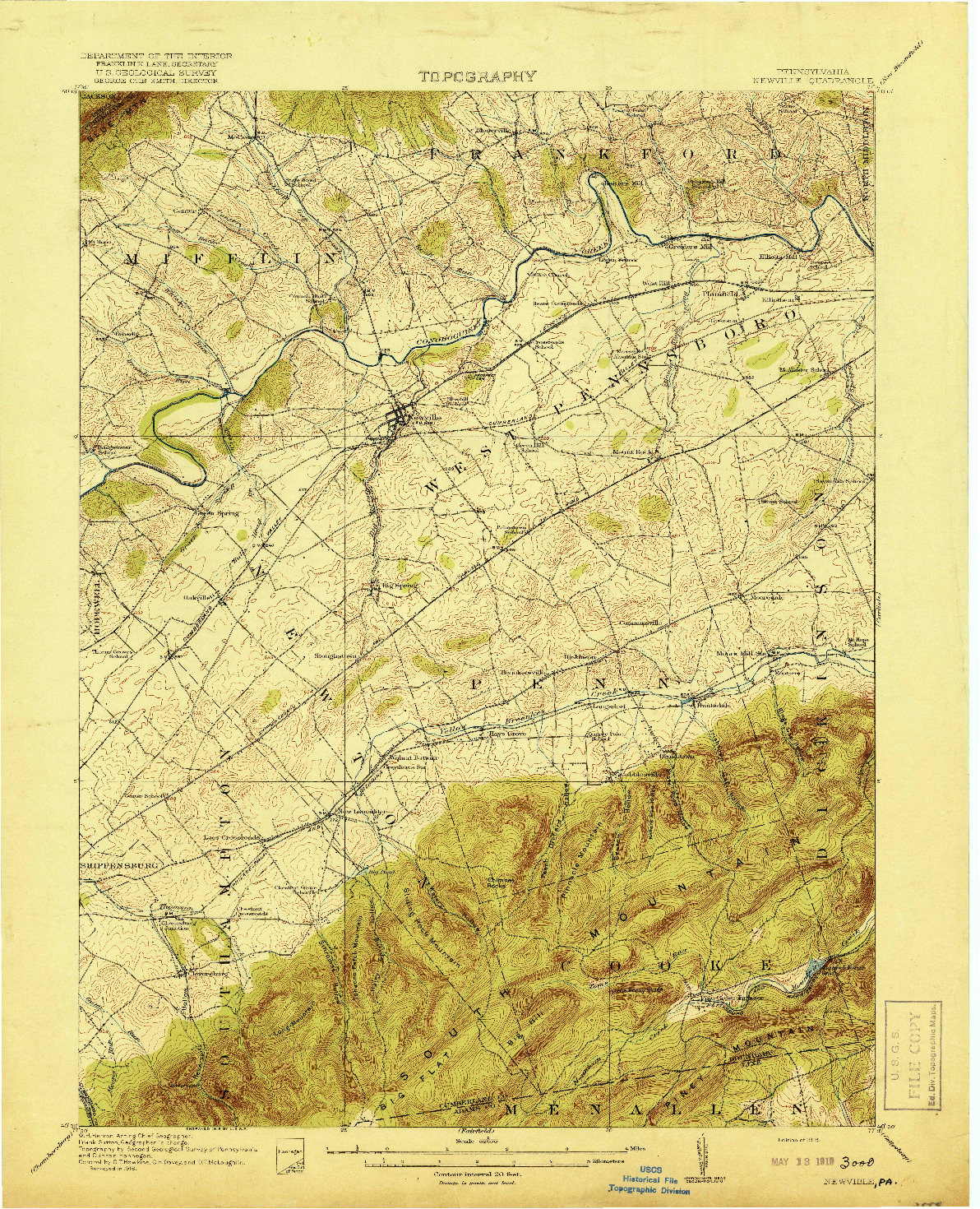 USGS 1:62500-SCALE QUADRANGLE FOR NEWVILLE, PA 1919