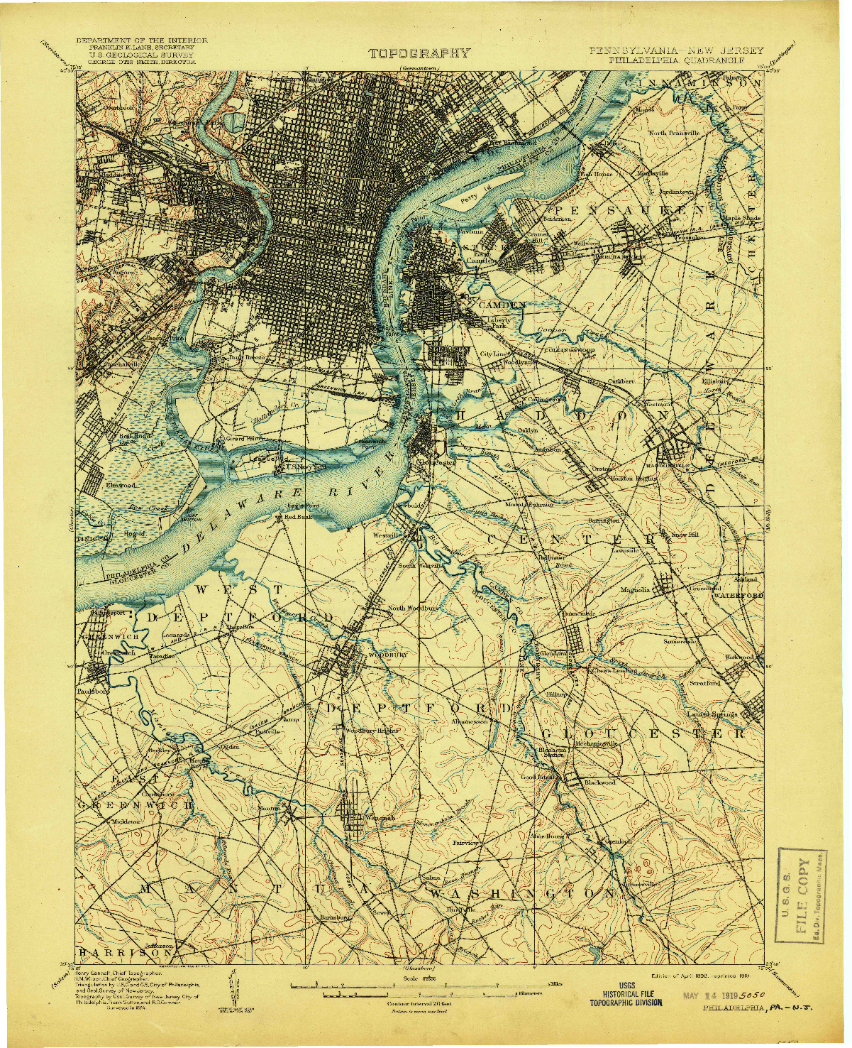 USGS 1:62500-SCALE QUADRANGLE FOR PHILADELPHIA, PA 1898