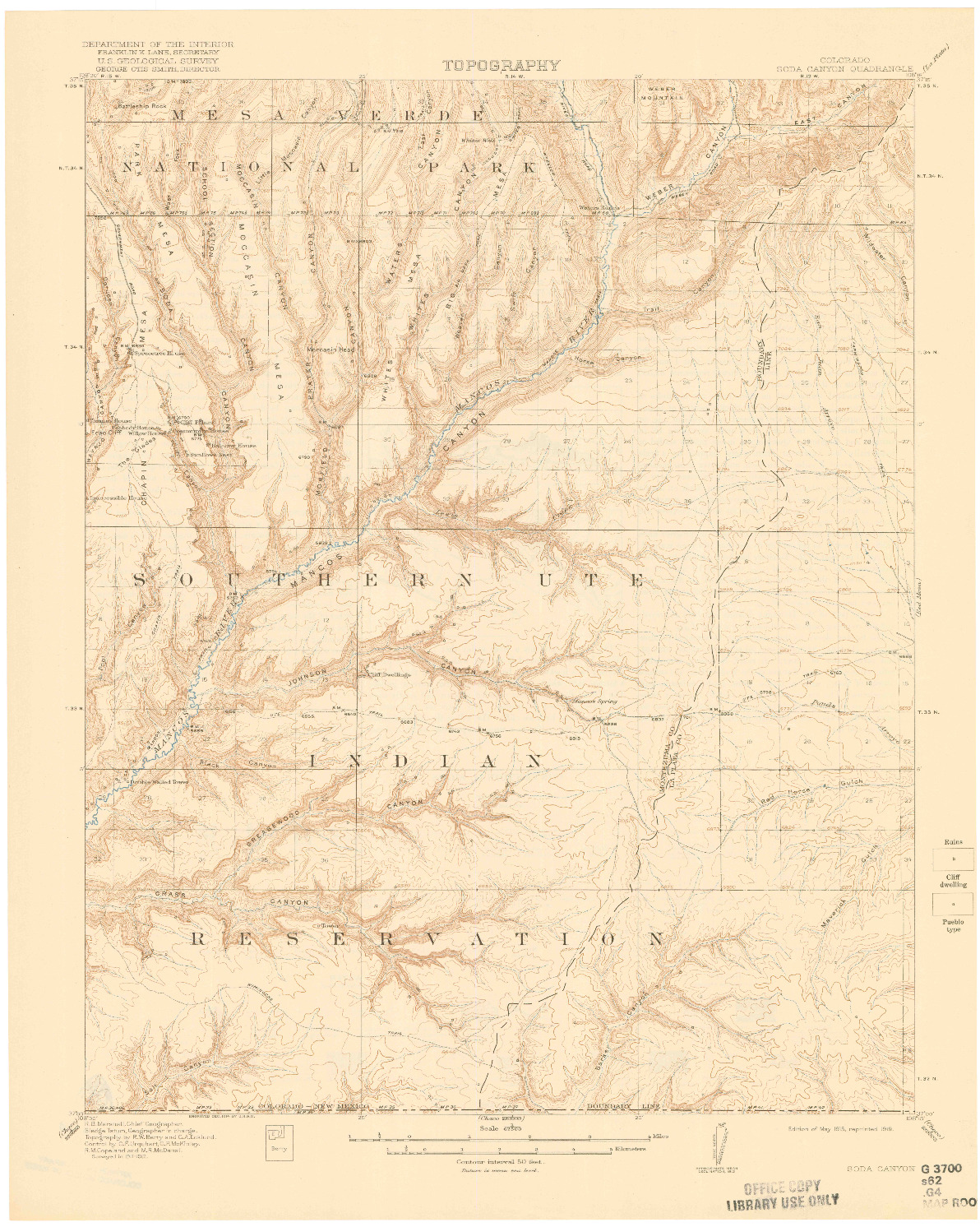 USGS 1:62500-SCALE QUADRANGLE FOR SODA CANYON, CO 1915
