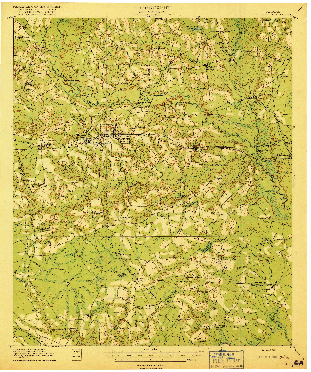 USGS 1:62500-SCALE QUADRANGLE FOR CLAXTON, GA 1919