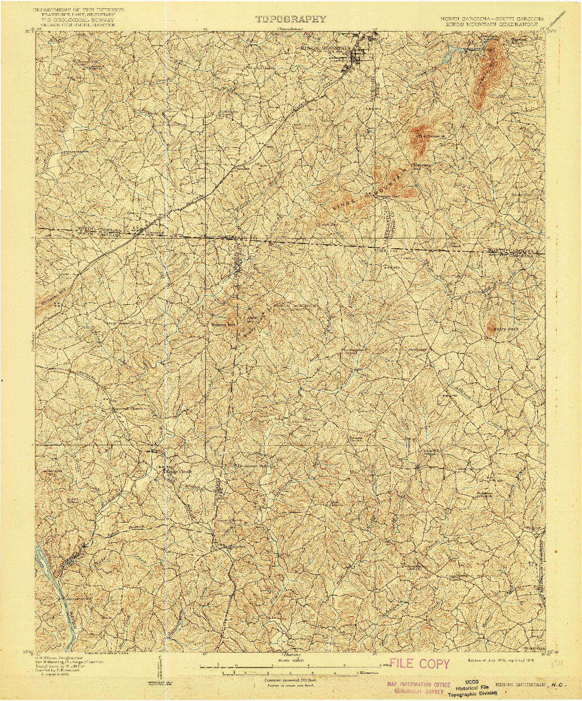 USGS 1:62500-SCALE QUADRANGLE FOR KINGS MOUNTAIN, NC 1908