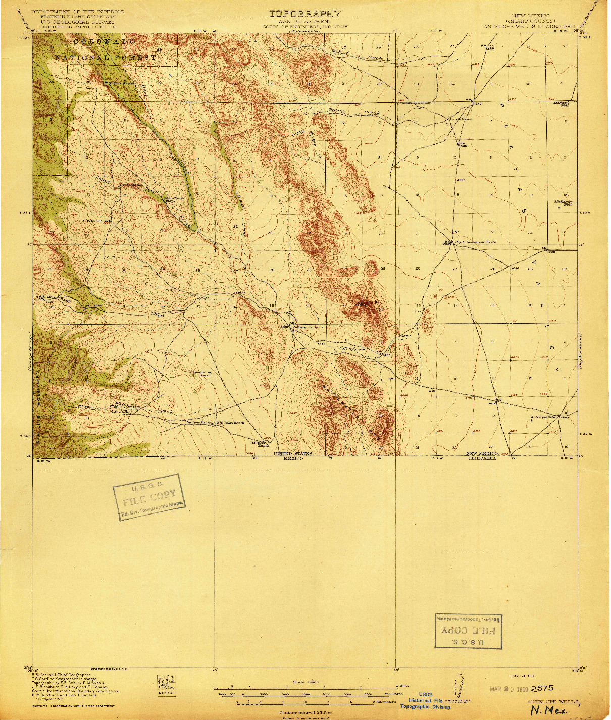 USGS 1:62500-SCALE QUADRANGLE FOR ANTELOPE WELLS, NM 1919