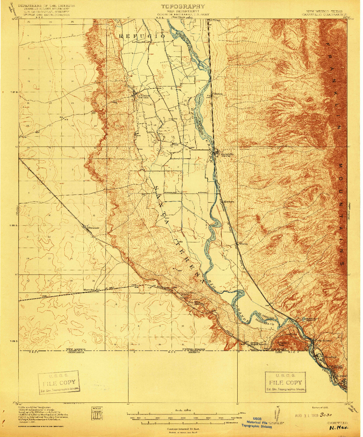 USGS 1:62500-SCALE QUADRANGLE FOR CANUTILLO, NM 1919