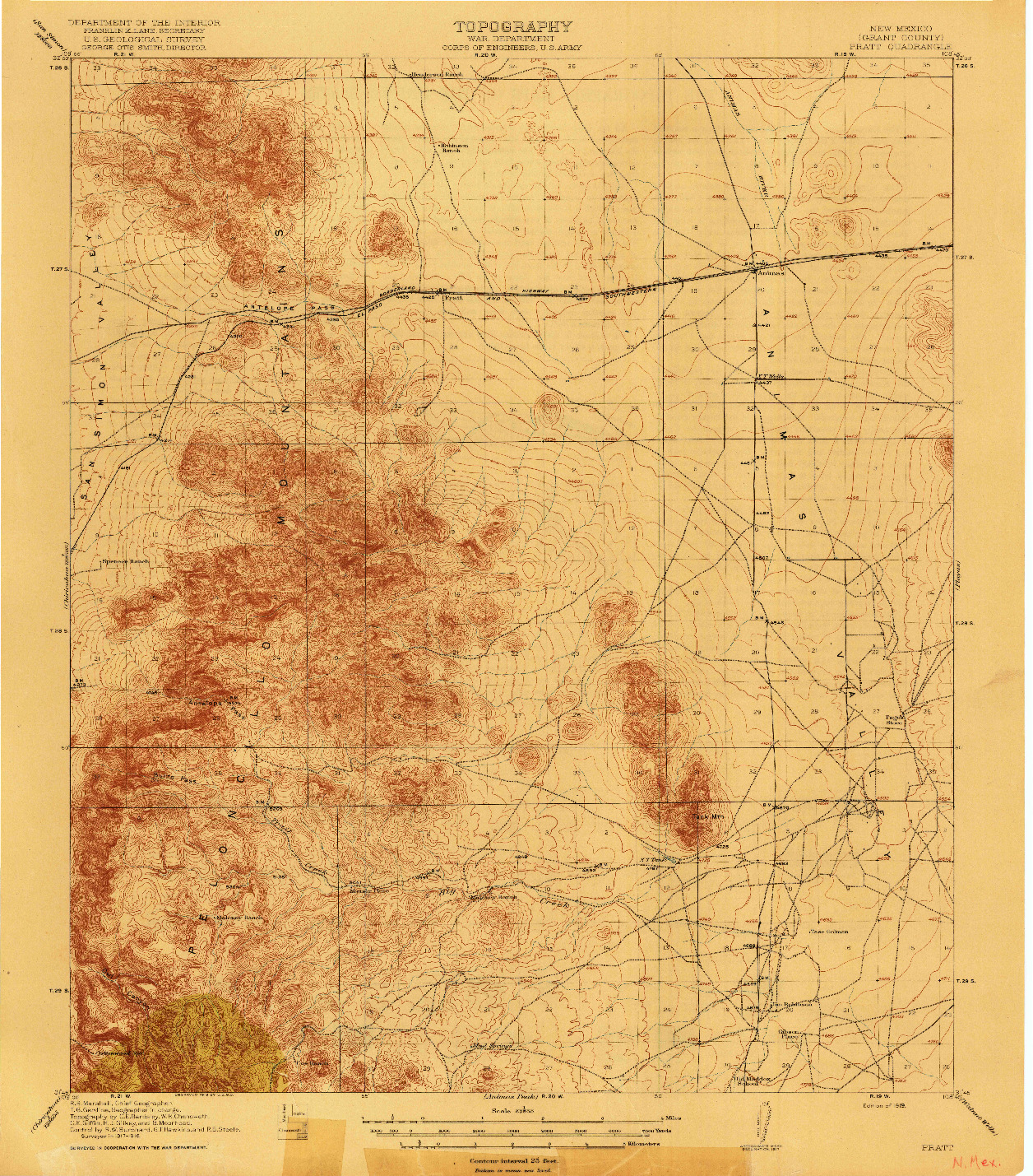 USGS 1:62500-SCALE QUADRANGLE FOR PRATT, NM 1919